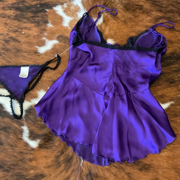 vintage satin Shirley Of Hollywood Sheer Mesh Lace Up Tie Bust W/ Thong Size S - Picture 7 of 9